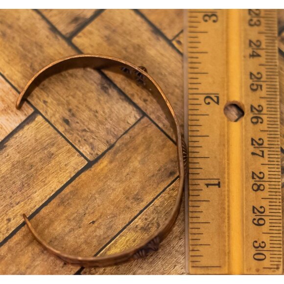 Vintage Copper Abstract Symmetrical Symbolic Cuff Bracelet | by Copper Bell | H3 - Picture 3 of 3